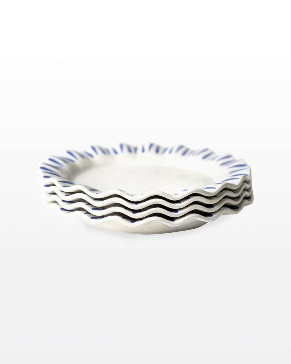 Iris Blue Drop Ruffle Dinner Plates, Set Of 4